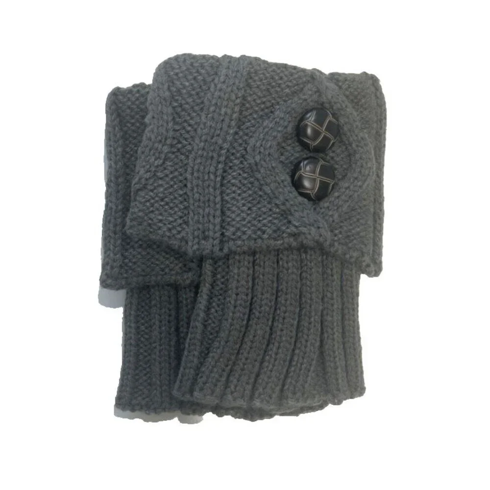 NEW Boot Cuff Dark Gray brown buttons Winter Warm Short Boot Cable Knit Legging